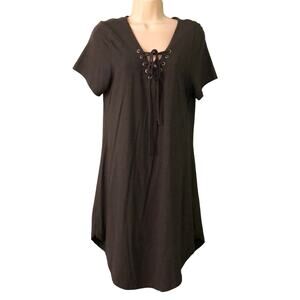 Heart & Hips olive green knit jersey dress Woman Size 1X Lace Up Front